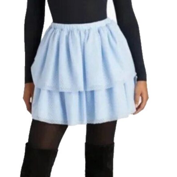 Hill House The Clara Tulle Tiered Dotted Mini Skirt Powder Blue Women Small - Picture 1 of 8